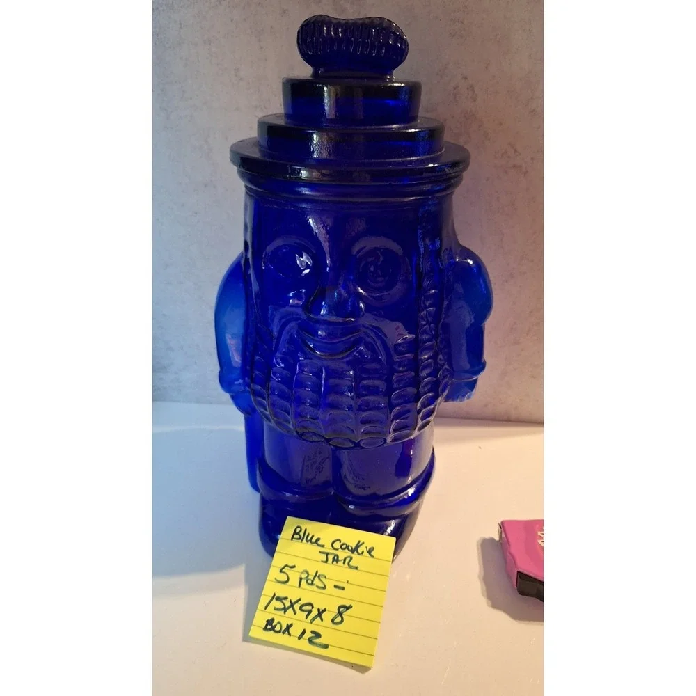 Vintage Planters Mr. Peanut Cobalt Blue Glass Cookie Jar with Lid 13 Inch USA